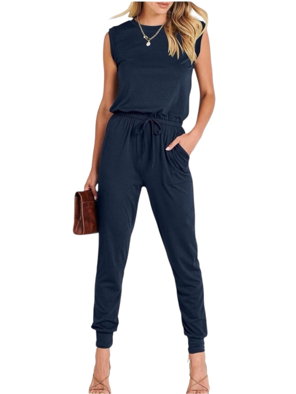 NWT Anrabess Navy Crewneck Sleeveless Stretchy Jumpsuit (S)